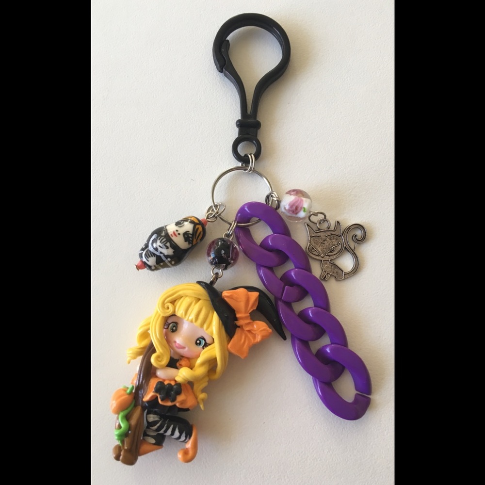 New Halloween Witch Clay Doll Key Fob Bag Charm